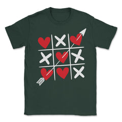 Tic Tac Toe Valentine's Day XOXO Hearts & Crosses graphic Unisex - Forest Green