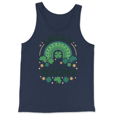Lucky To Be a Teacher St Patrick’s Day Boho Rainbow graphic - Tank Top - Navy