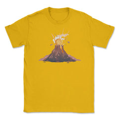 Funny Bitcoin Symbol Coming out of a Volcano for Crypto Fans graphic - Gold