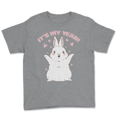 Chinese New Year of the Rabbit Kawaii Happy Bunny print Youth Tee - Grey Heather