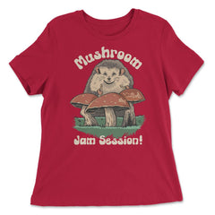 Cute Kawaii Hedgehog Playing Mushroom Drums Cottage Core print - Women's Relaxed Tee - Red