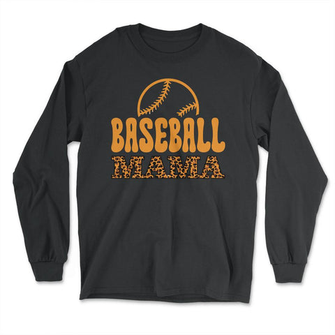 Baseball Mama Mom Leopard Print Letters Sports Funny graphic - Long Sleeve T-Shirt - Black
