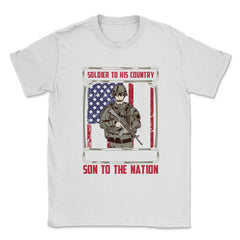 Proud Son to the Nation US Military Soldier with a Rifle graphic - White