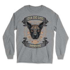 Dia De Los Perros Quote Sugar Skull Dog Lover Graphic print - Long Sleeve T-Shirt - Grey Heather