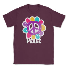 Peace Sign Flower Colorful Peace Day Design design Unisex T-Shirt - Maroon