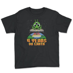 Science Birthday Alien UFO & Earth Science 4th Birthday product - Youth Tee - Black