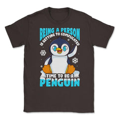 Time to Be a Penguin Happy Penguin with Snowflakes Kawaii print - Brown
