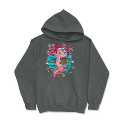 Axolotl Christmas with Santa’s Hat & Wrapped in Lights product Hoodie - Dark Grey Heather
