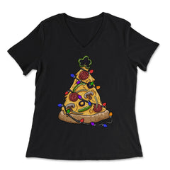 Christmas Pizza Tree Funny Pizza Lovers Pepperoni & Veggies graphic - Women's V-Neck Tee - Black