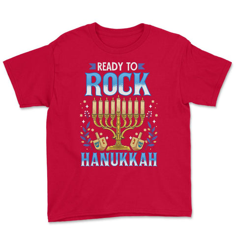 Ready To Rock Hanukkah Jewish Hanukah Holiday print Youth Tee - Red
