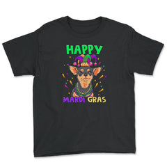 Happy Mardi Gras Funny Chihuahua Dog with Jester Hat & Beads print - Youth Tee - Black