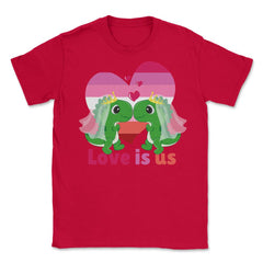 Love Is Us Kawaii Lesbian Dinosaurs Brides LGBTQ Pride graphic Unisex - Red