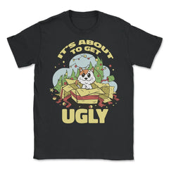 It's About to Get Ugly Funny Saying Christmas Tree & Cat print - Unisex T-Shirt - Black