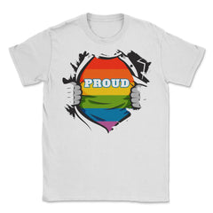 Rainbow Pride Flag Hero Gay design Unisex T-Shirt - White