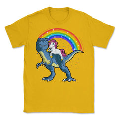 Unicorn Riding a T-Rex Dinosaur Funny Humor product Unisex T-Shirt - Gold