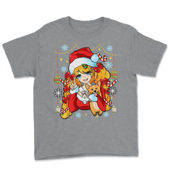 Anime Christmas Santa Anime Girl with Corgi Puppy Funny graphic Youth - Grey Heather
