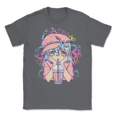 Anime Pastel Girl Drinking Bubble Tea Boba Lover Gift print Unisex - Smoke Grey