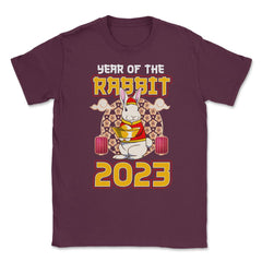 Chinese Year of Rabbit 2023 Chinese Aesthetic design Unisex T-Shirt - Maroon