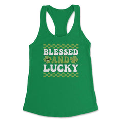 St Patrick's Day Blessed and Lucky Retro Vintage Clovers design - Kelly Green