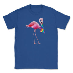 Pink Flamingo with Rainbow flag design Gift graphic Unisex T-Shirt - Royal Blue
