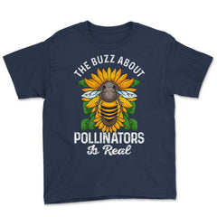Pollinator Bee & Sunflowers Cottage Core Aesthetic print Youth Tee - Navy