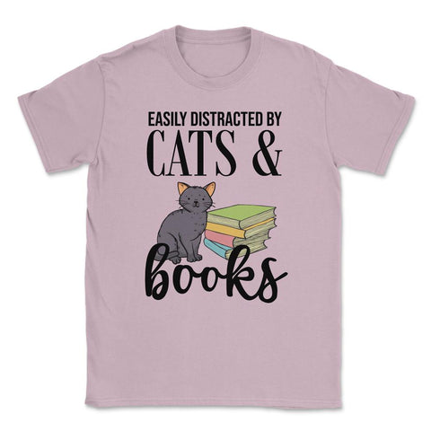 Funny Easily Distracted By Cats And Books Cat Book Lover Gag design - Light Pink
