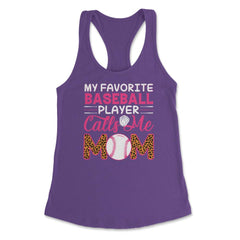 My Favorite Baseball Player Calls Me Mom Mama Mom Leopard print - Purple