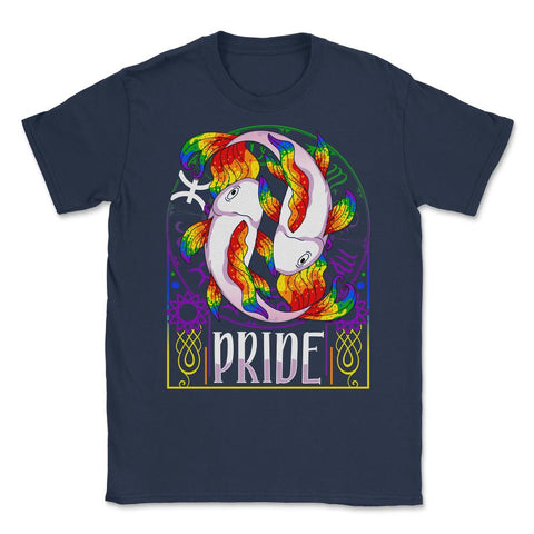 Gay Zodiac LGBTQ Zodiac Sign Pisces Rainbow Pride print Unisex T-Shirt - Navy