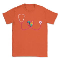 Nurse Autism Puzzle Pieces Heart Stethoscope Nursing graphic Unisex - Orange