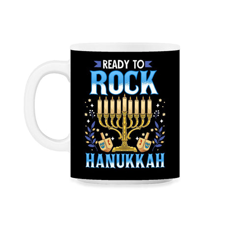 Ready To Rock Hanukkah Jewish Hanukah Holiday print 11oz Mug - Black on White