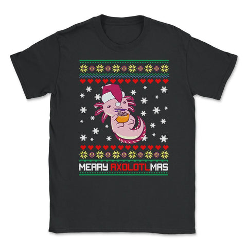 Christmas Kawaii Axolotl Merry Axolotlmas Funny Ugly Xmas print - Black
