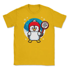 Penguin Christmas Funny Santa Stops Here design Unisex T-Shirt - Gold