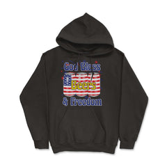 God Bless Beer & Freedom Funny 4th of July Patriotic graphic - Hoodie - Black