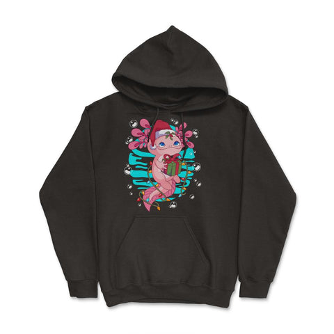 Axolotl Christmas with Santa’s Hat & Wrapped in Lights product Hoodie - Black