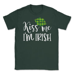 Kiss Me I’m Irish Green Lips Saint Patrick’s Day Women graphic Unisex - Forest Green