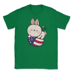 Bunny Napping on an American Flag Egg Gift design Unisex T-Shirt - Green