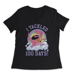 I Tackled 100 Days of School T-Rex Dinosaur Costume graphic - Women's V-Neck Tee - Black