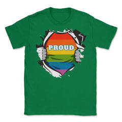 Rainbow Pride Flag Hero Gay design Unisex T-Shirt - Green