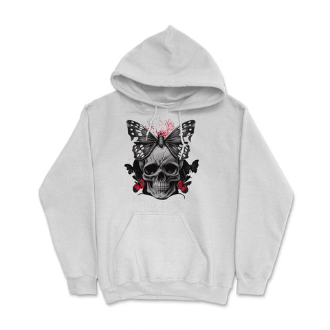 Floral Butterfly Skull Aesthetic Dead Inside Goth Skull product Hoodie - White