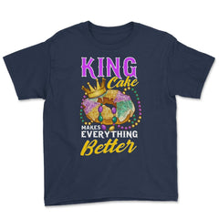 Mardi Gras King Cake Makes Everything Better Funny product Youth Tee - Navy