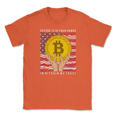Patriotic Bitcoin USA Flag Grunge Retro In Bitcoin We Trust graphic - Orange