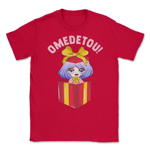 Anime Girl Omedetou Theme Happy Birthday Gift design Unisex T-Shirt - Red