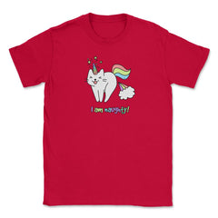 Caticorn I am naughty! Novelty Gift design graphics Tee Unisex T-Shirt - Red