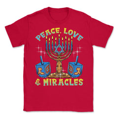 Peace, Love & Miracles Jewish Menorah & Dreidel product Unisex T-Shirt