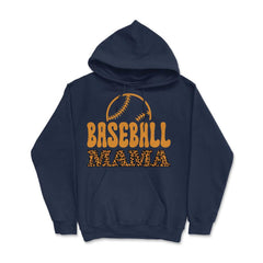 Baseball Mama Mom Leopard Print Letters Sports Funny graphic - Hoodie - Navy