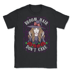 Broom Hair Don't Care Anime Girl Elegant Witch design Unisex T-Shirt - Black