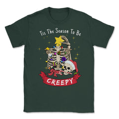 Tis the Reason to be Creepy Funny Christmas Skeleton Tree graphic - Forest Green