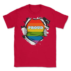 Rainbow Pride Flag Hero Gay design Unisex T-Shirt - Red