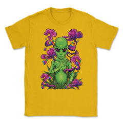 Alien Hippie Smoking Marijuana Hilarious Groovy Art print Unisex - Gold
