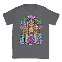 Hippie Girl with Peace Sign Forest Flowers and Birds Design product - Smoke Grey
